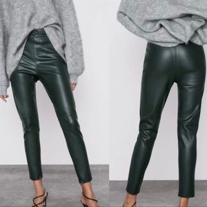 Zara faux leather pants- green